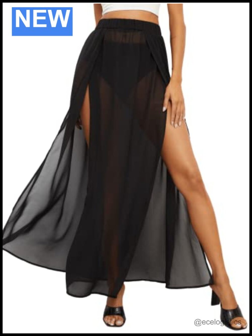 Sheer Mesh High Waist Split Beach Cover Up Long Maxi Skirt
